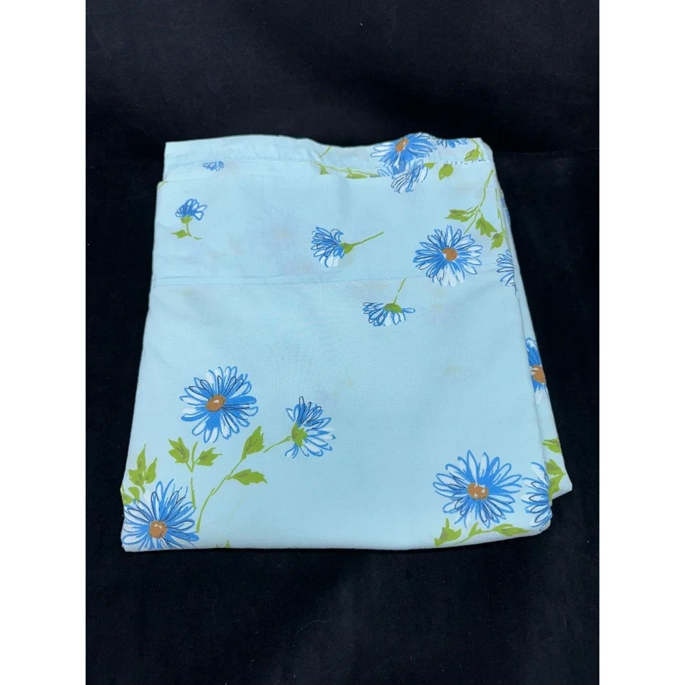 Vtg Sheet Set Lot Blue Florals Grandma Core Granny Quilt Material Upcycle (3)